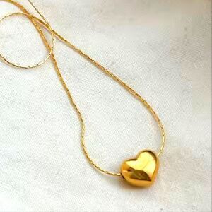 18K Yellow Gold on Stainless Steel Necklace and Heart Shaped Pendant 